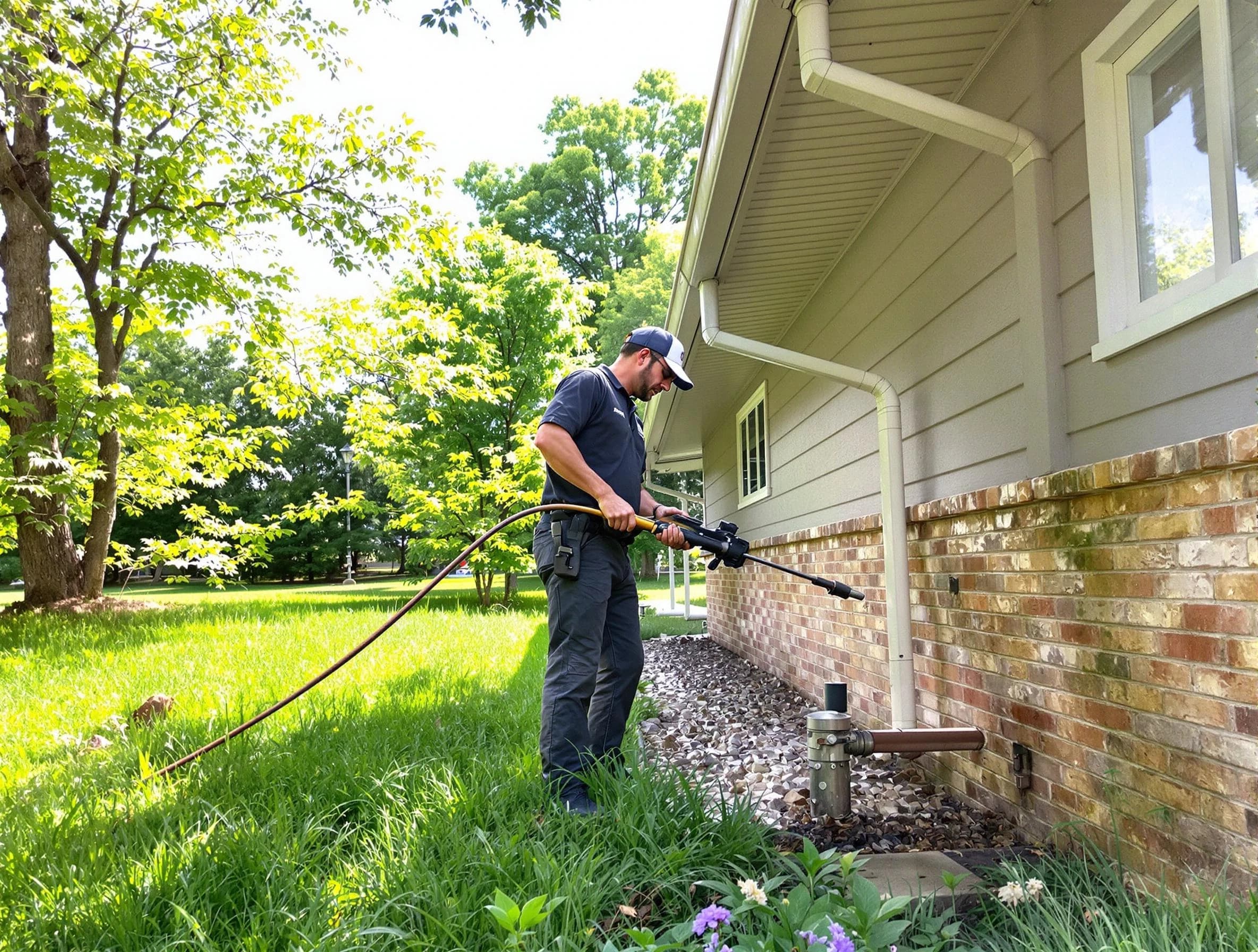 Mayfield Heights Roofing Company removing debris from a downspout in Mayfield Heights, OH