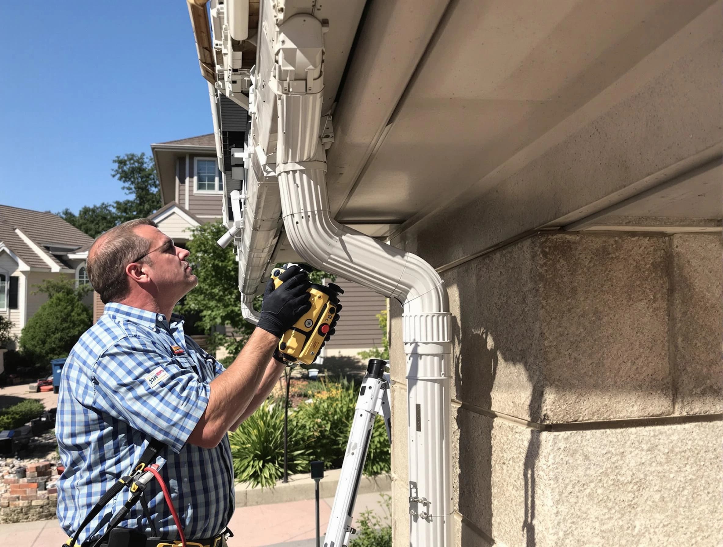 Close-up of a restored downspout system by Mayfield Heights Roofing Company in Mayfield Heights, OH