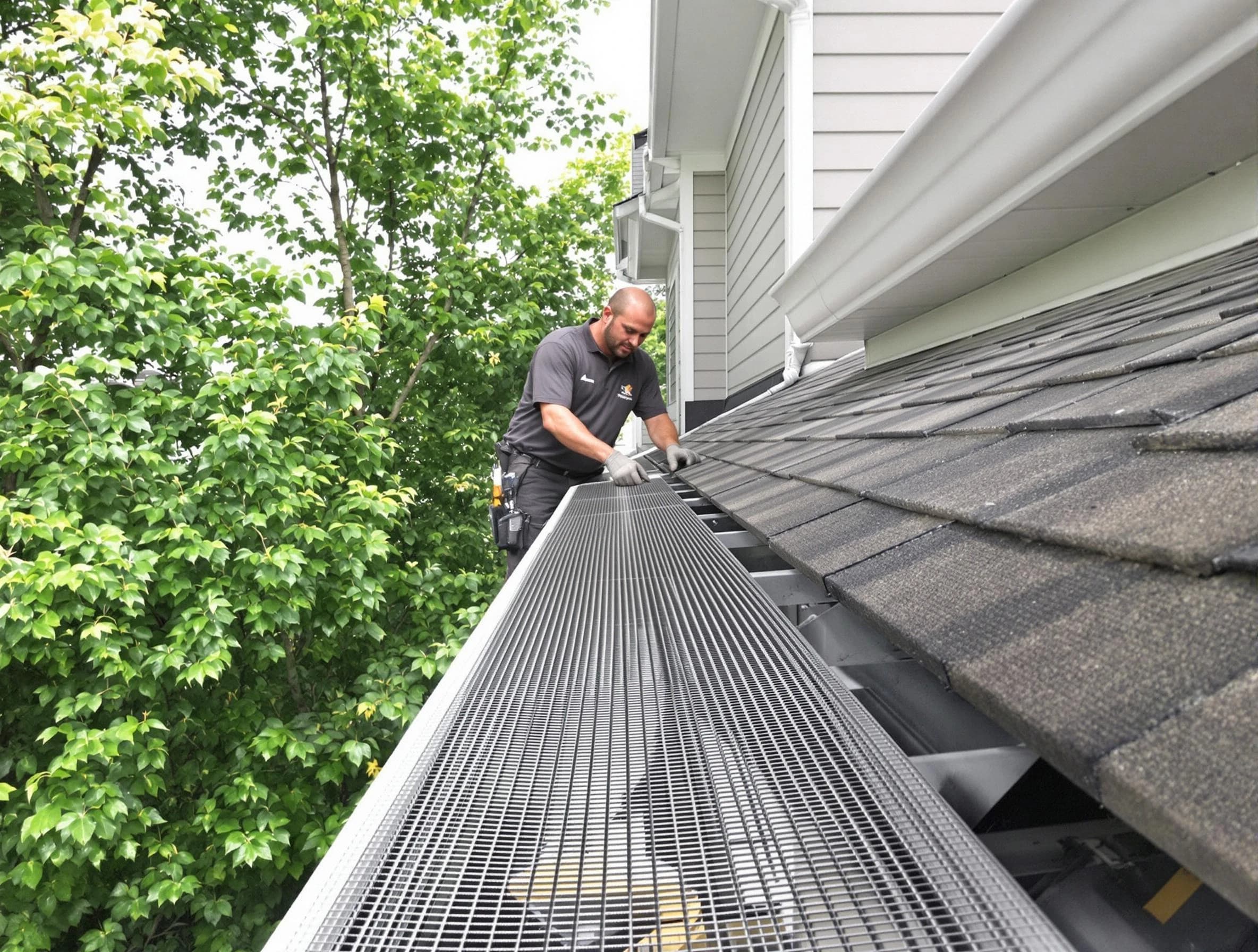 Close-up of gutter guards installed by Mayfield Heights Roofing Company in Mayfield Heights, OH