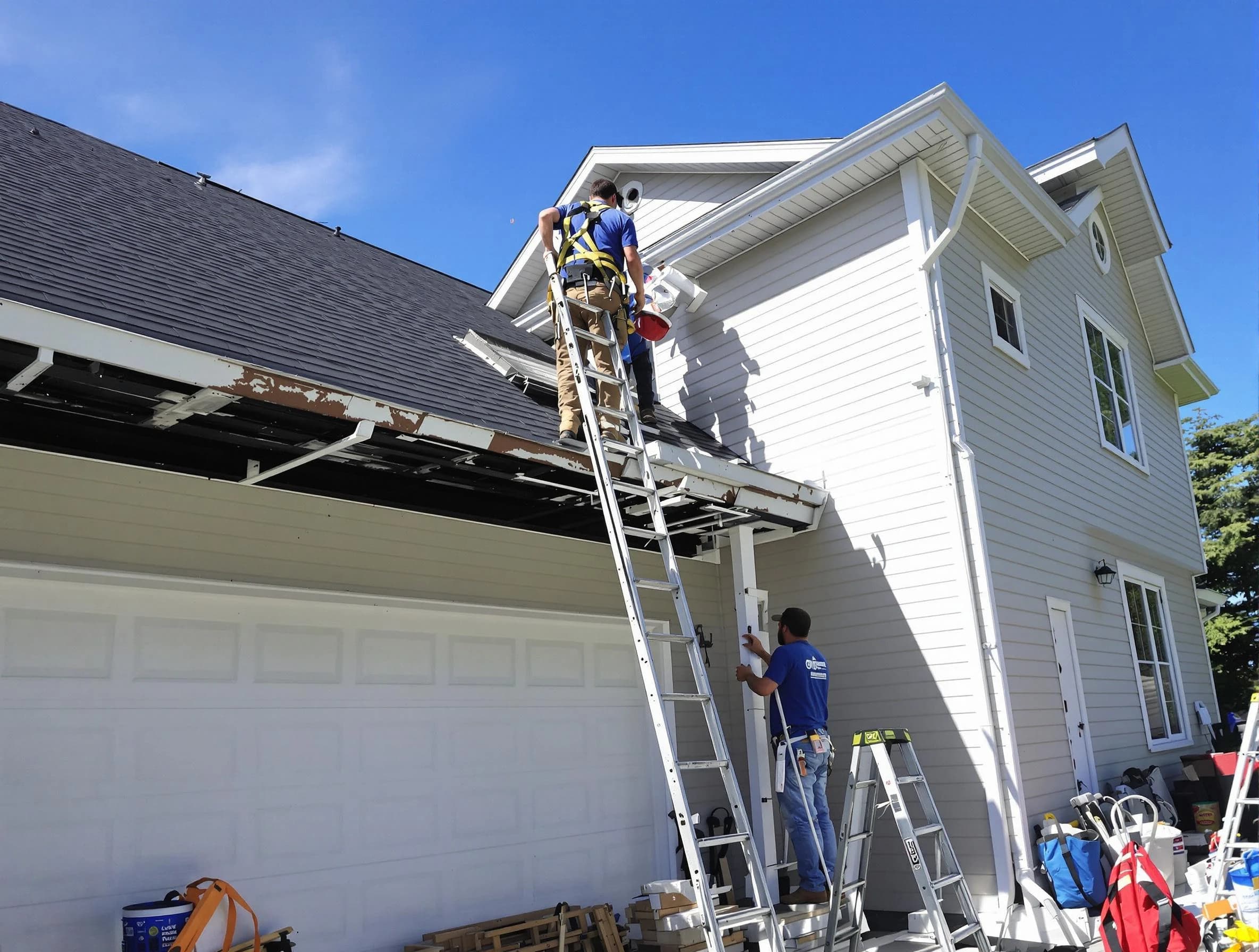 Newly replaced gutters by Mayfield Heights Roofing Company in Mayfield Heights, OH