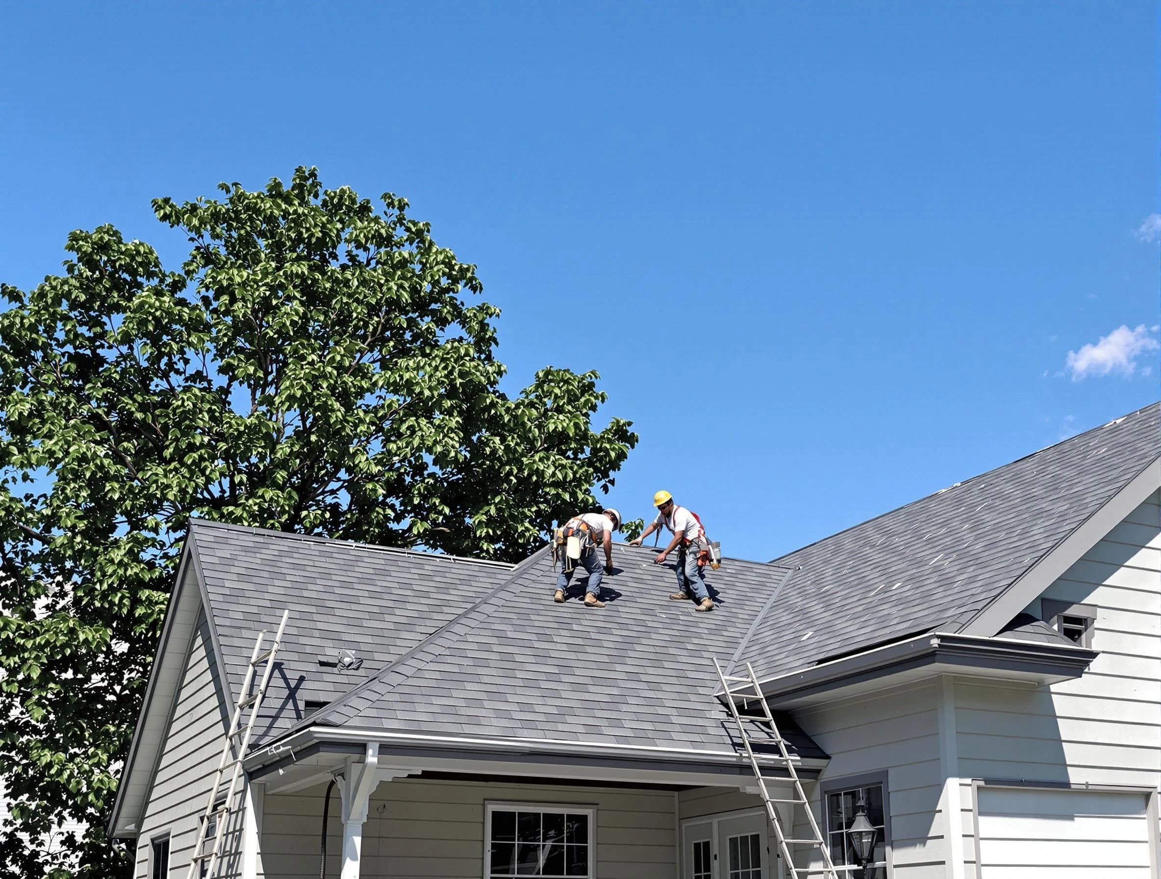 Mayfield Heights Roofing Company crew finalizing a roof installation in Mayfield Heights, OH