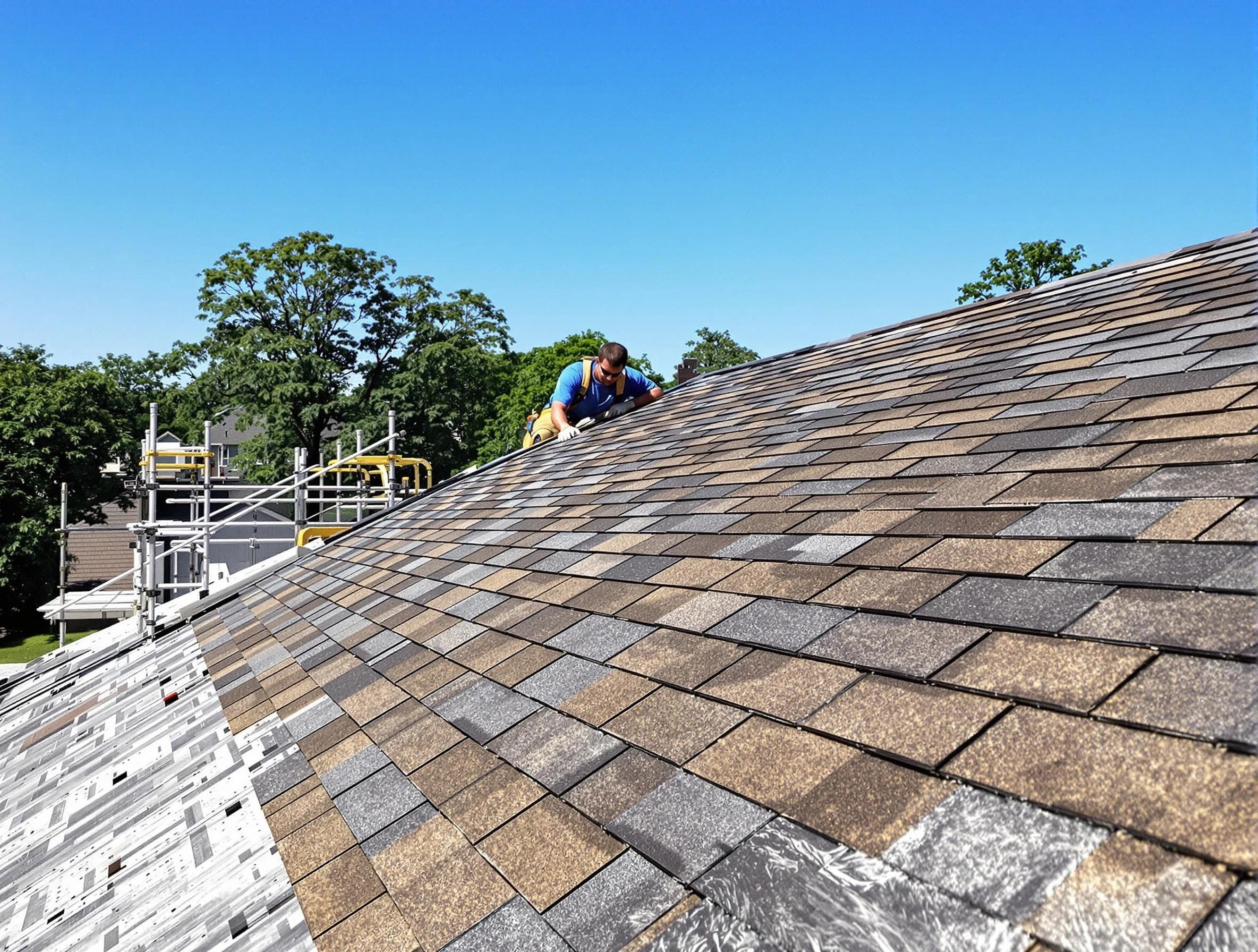 Close-up of new shingles installed by Mayfield Heights Roofing Company in Mayfield Heights, OH